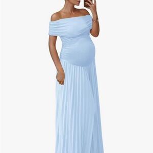 Elegant Off-Shoulder Light Blue Maternity Dress